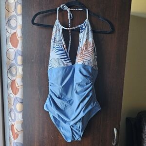 Blue Multicolor V-Neck Swimsuit